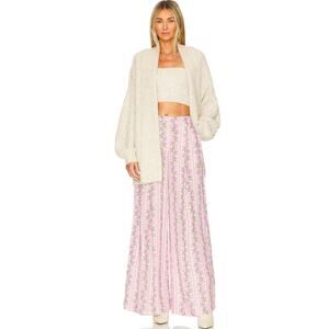 LoveShackFancy Montel Pants Pink Floral High Waist Pleated Wide Leg Size 0